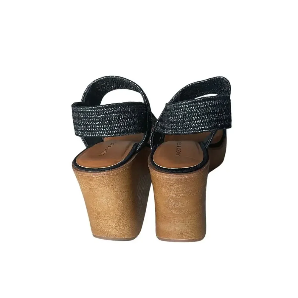 Platform Wedge Heel Sandals BlackSize 6.5M Slip On Open Toe Festival Party Fair